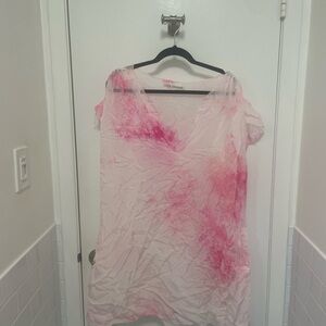 Love Tanjane Pink Tie-Dye V-Neck Women's Sheer Top